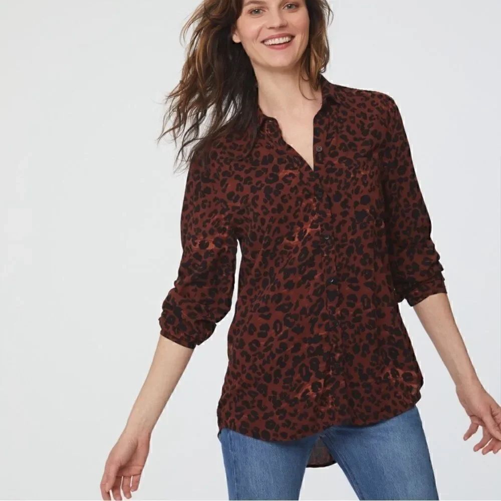 Beach Lunch Lounge Leopard Alanna Button Up Shirt NEW